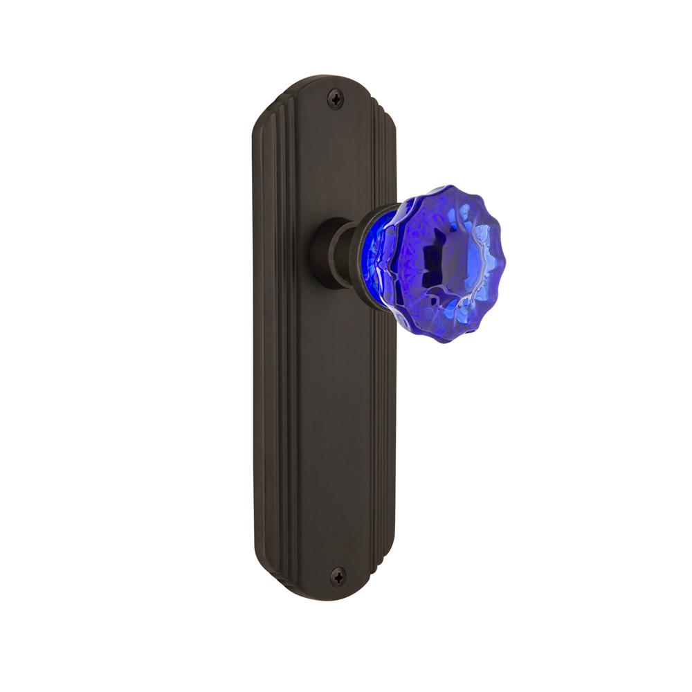 Nostalgic Warehouse DECCRC Colored Crystal Deco Plate Passage Crystal Cobalt Glass Door Knob in Oil-Rubbed Bronze